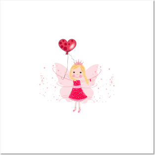 Cute fairytale with heart balloon Posters and Art